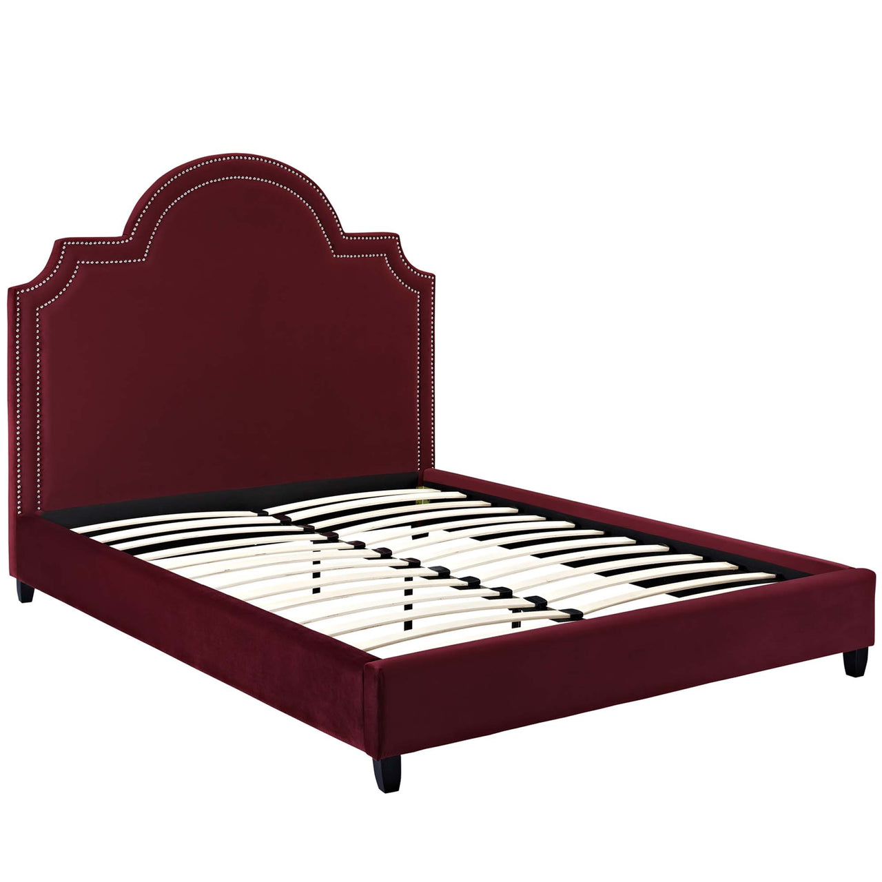 Chelsea Upholstered Velvet Queen Platform Bed, Maroon