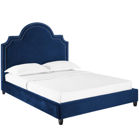 Chelsea Upholstered Velvet Queen Platform Bed, Navy