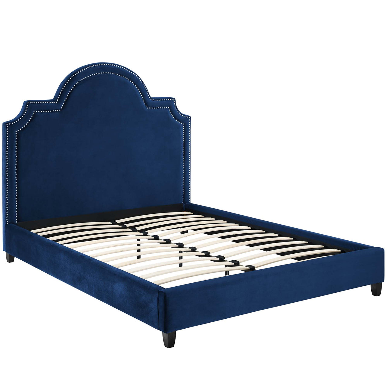 Chelsea Upholstered Velvet Queen Platform Bed, Navy