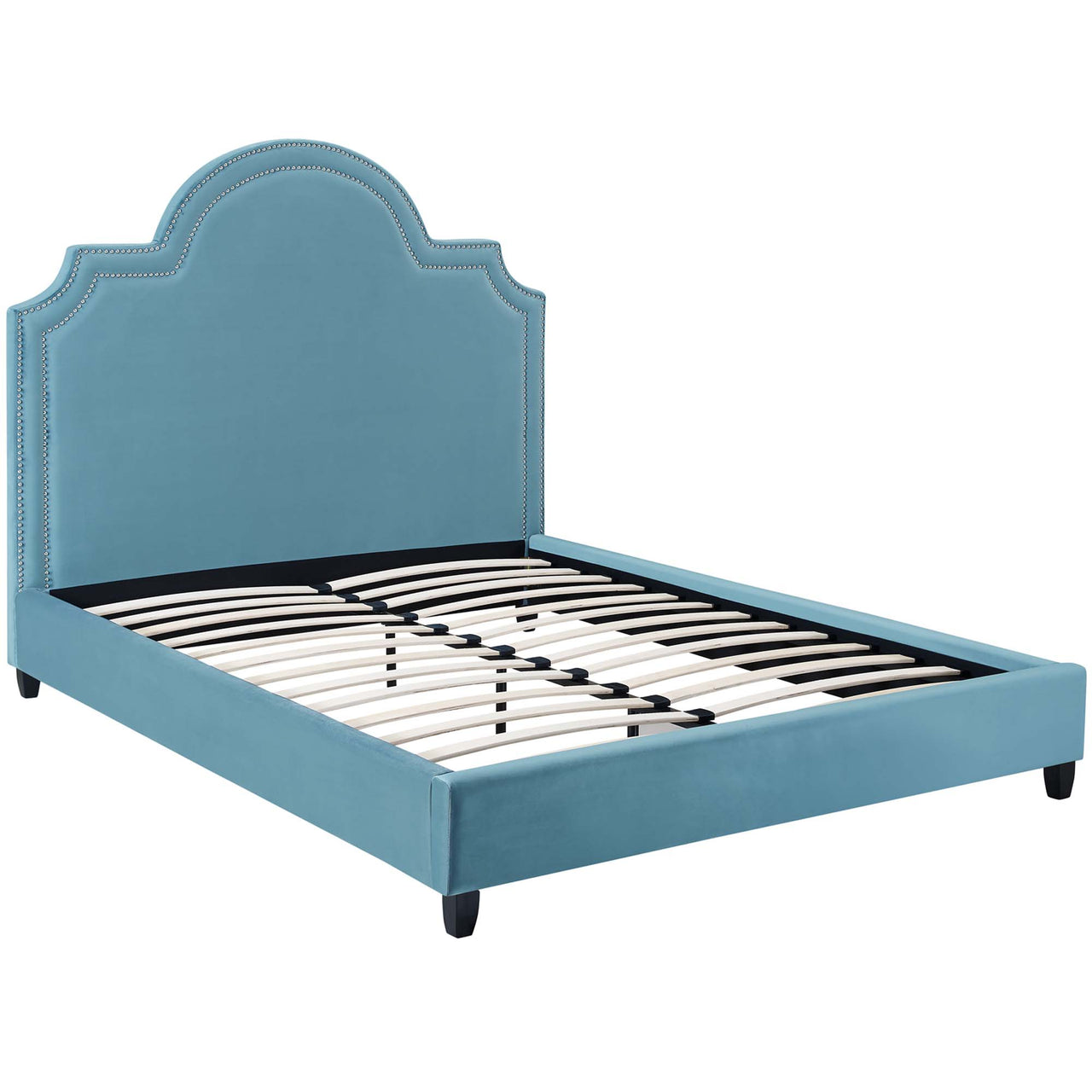 Chelsea Upholstered Velvet Queen Platform Bed, Caspian Blue