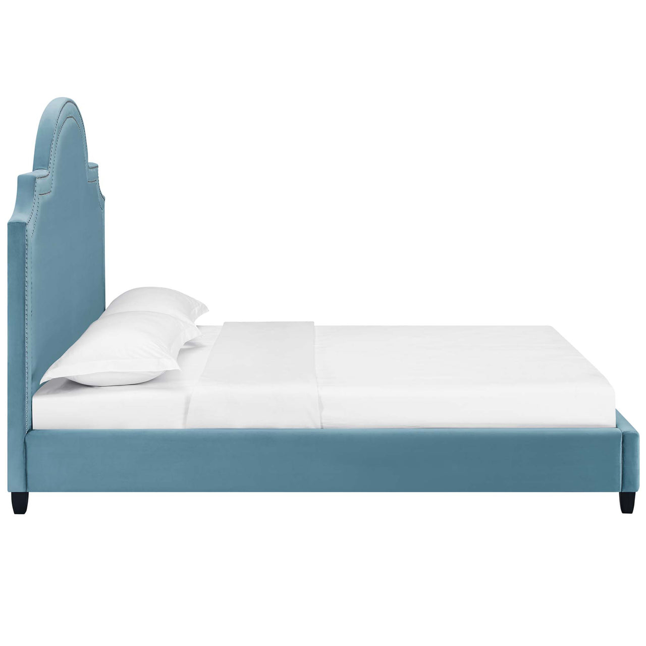 Chelsea Upholstered Velvet Queen Platform Bed, Caspian Blue
