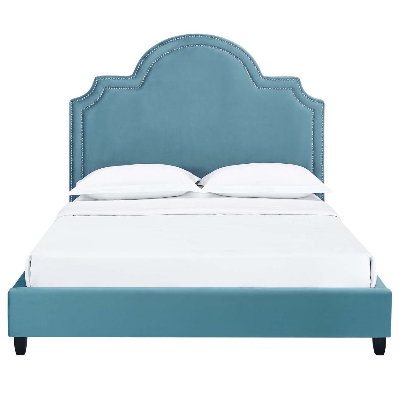 Chelsea Upholstered Velvet Queen Platform Bed, Caspian Blue