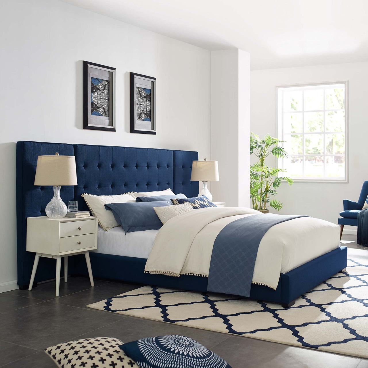 Payne Fabric Queen Platform Bed, Azure