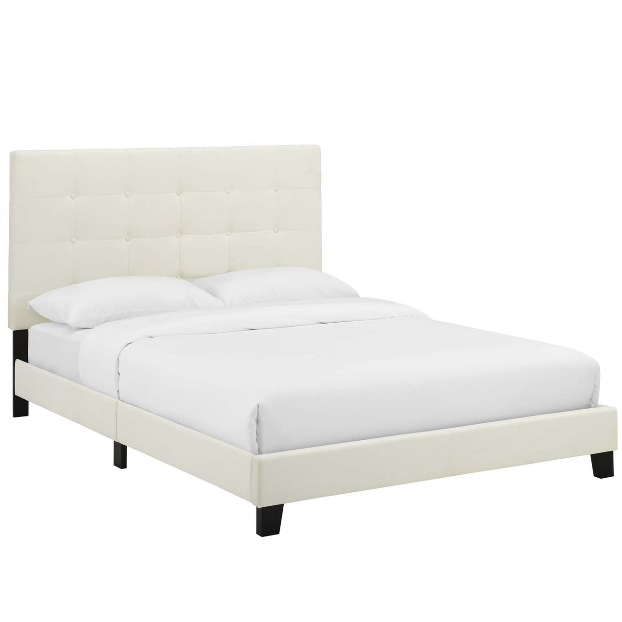 Melissa Upholstered Velvet Full Platform Bed, Ivory