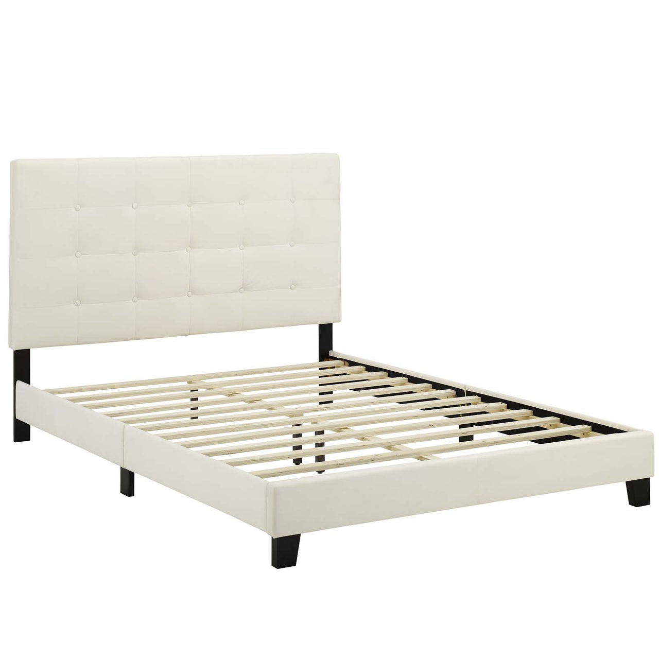 Melissa Upholstered Velvet Full Platform Bed, Ivory
