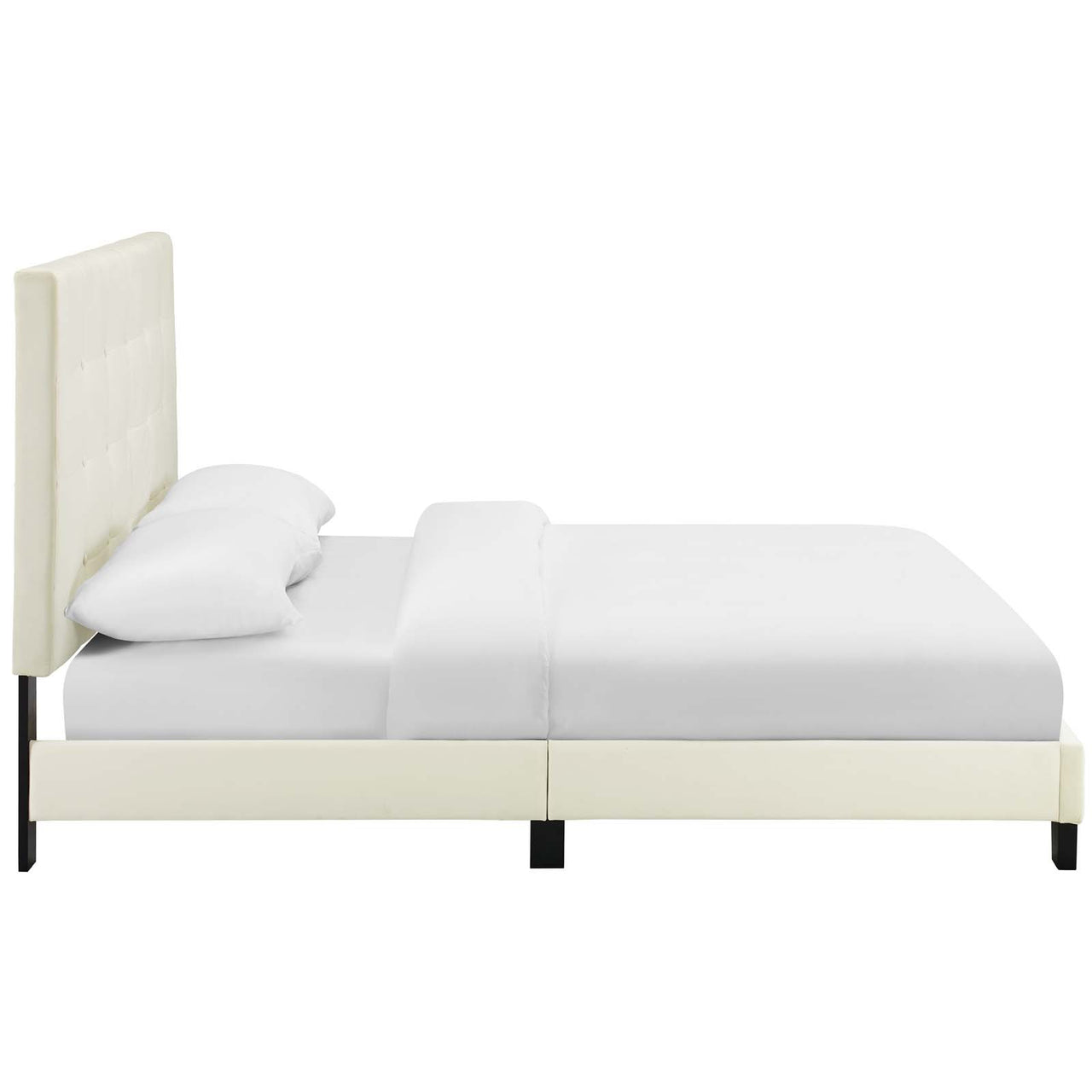 Melissa Upholstered Velvet Full Platform Bed, Ivory