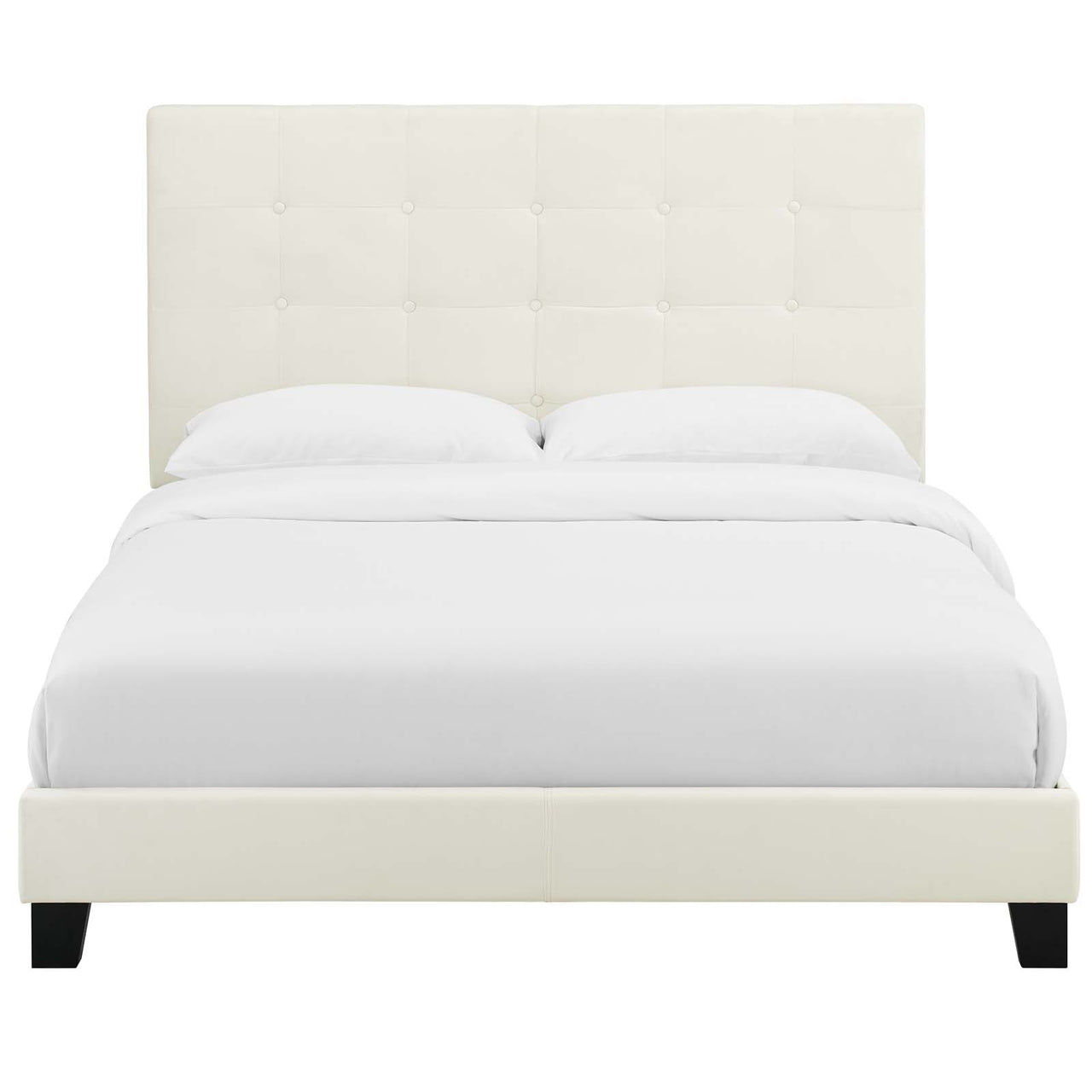 Melissa Upholstered Velvet Full Platform Bed, Ivory