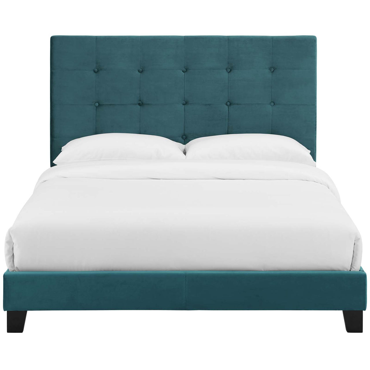 Melissa Upholstered Velvet Full Platform Bed, Caspian Blue