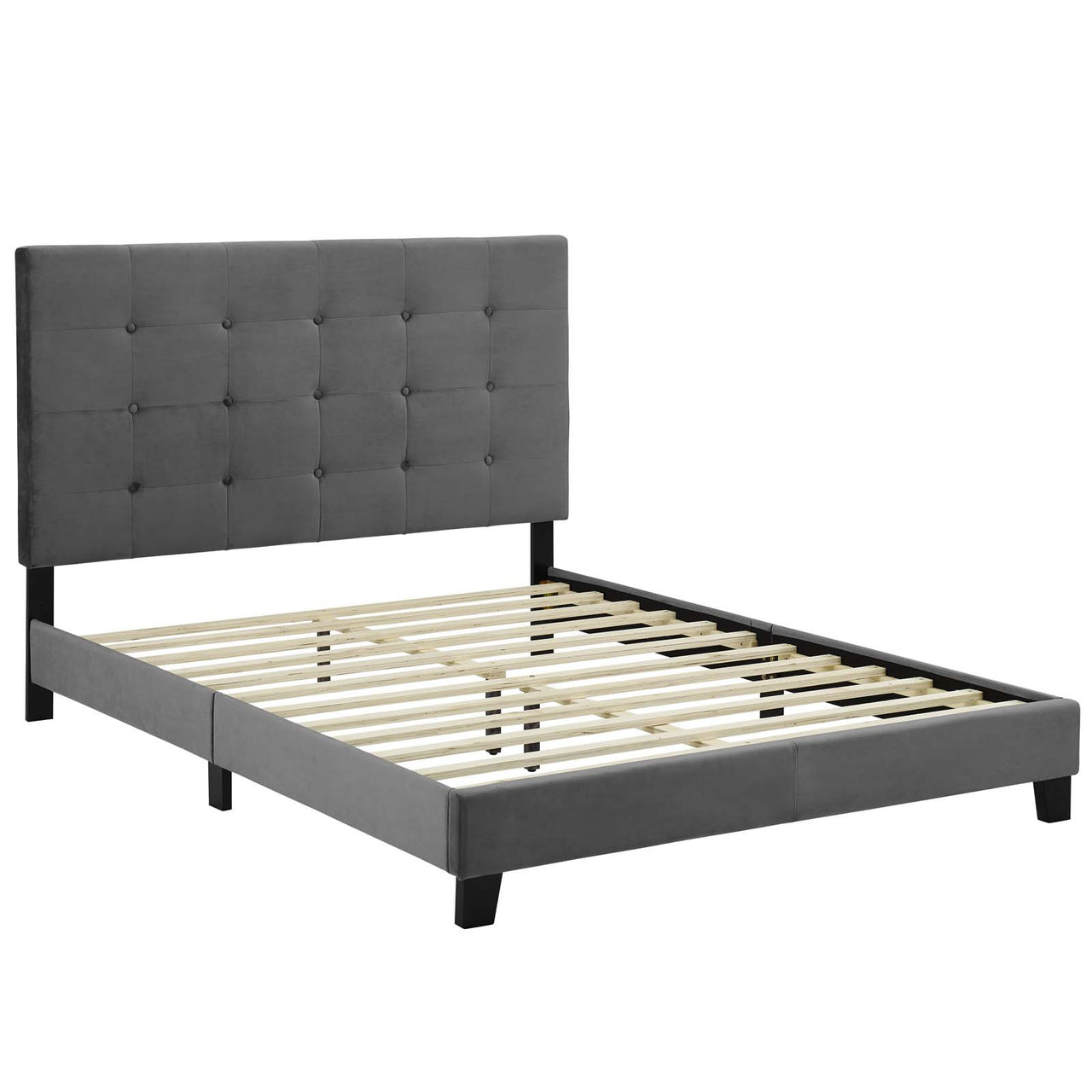 Melissa Upholstered Velvet Queen Platform Bed, Gray