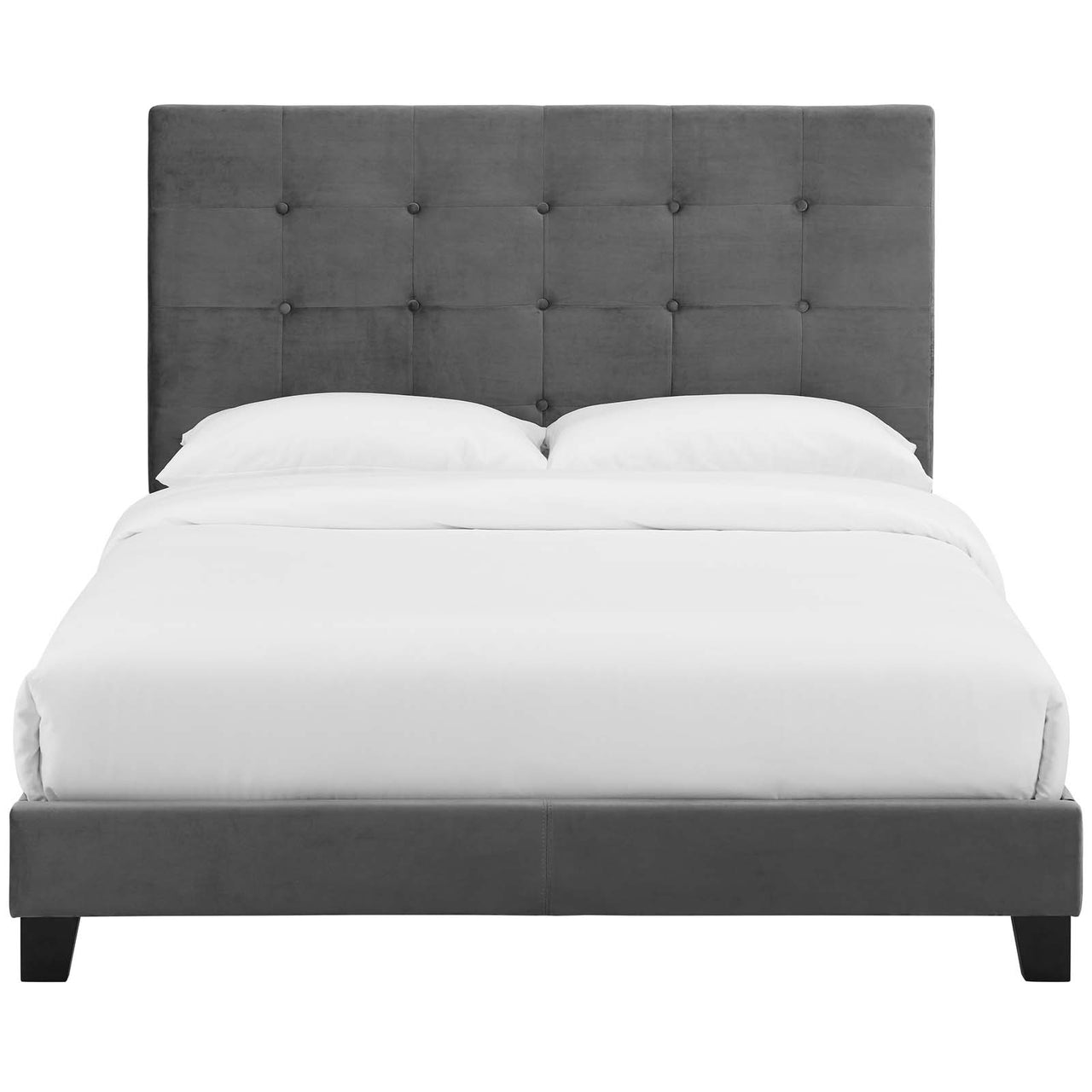 Melissa Upholstered Velvet Queen Platform Bed, Gray