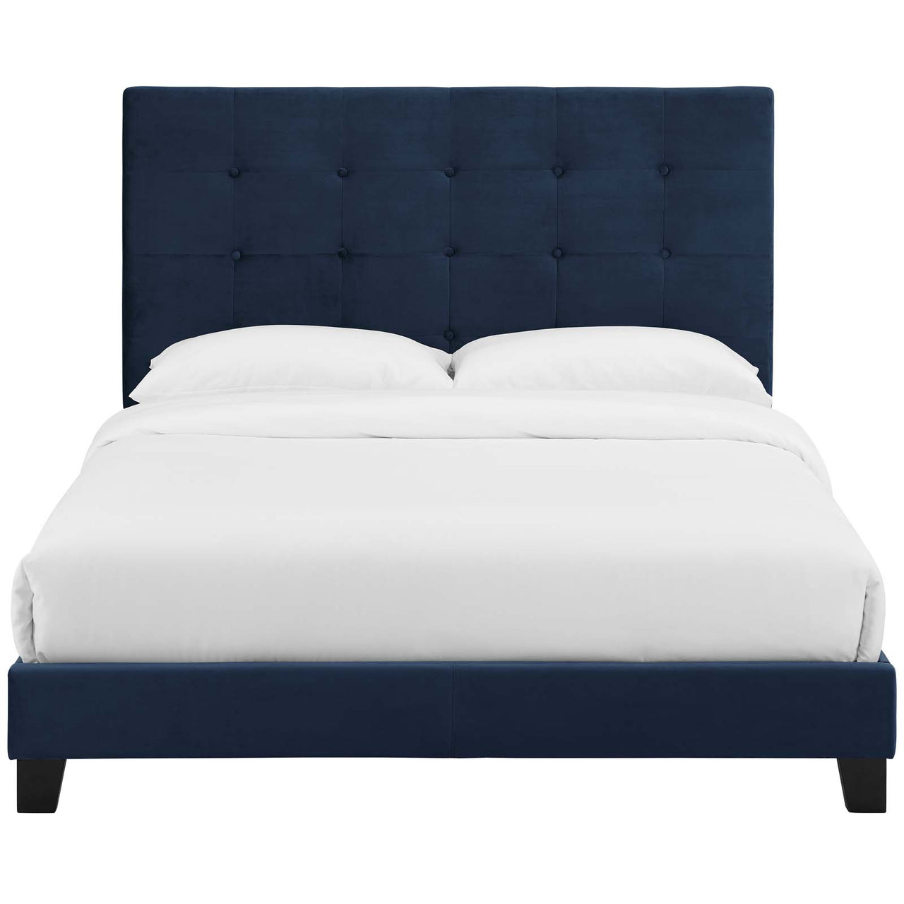 Melissa Upholstered Velvet Queen Platform Bed, Dark Blue