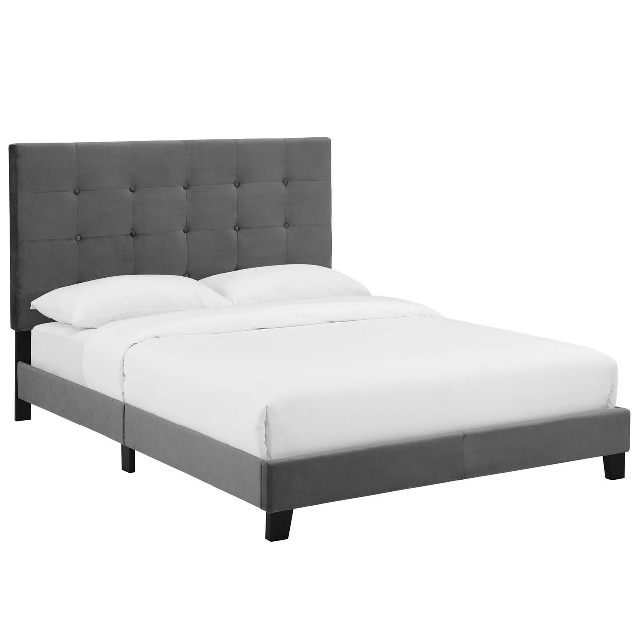 Melissa Upholstered Velvet King Platform Bed, Gray