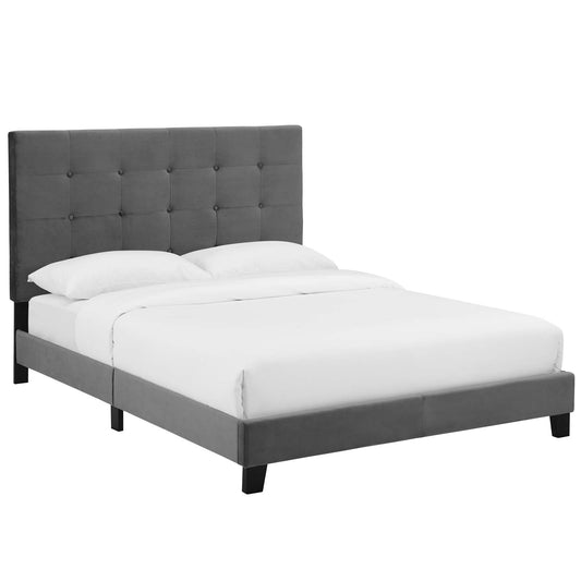 Melissa Upholstered Velvet King Platform Bed, Gray