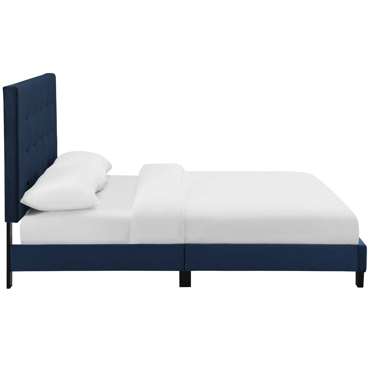 Melissa Upholstered Velvet King Platform Bed, Dark Blue
