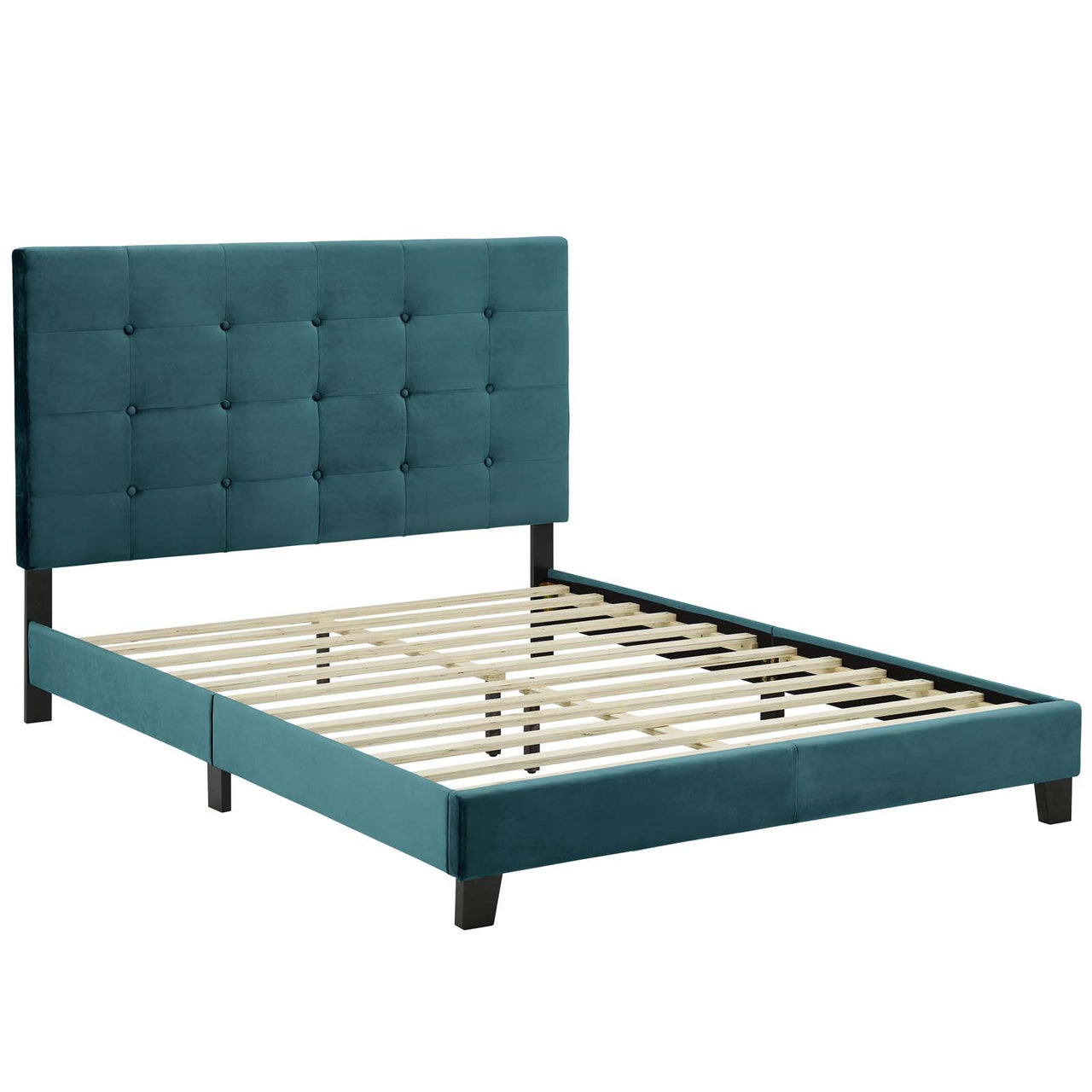 Melissa Upholstered Velvet King Platform Bed, Caspian Blue