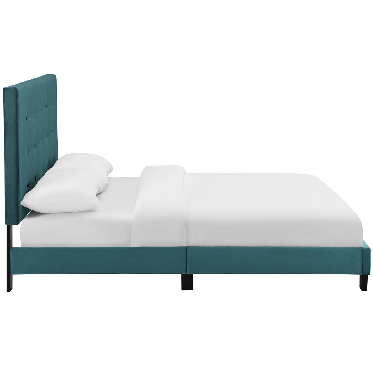Melissa Upholstered Velvet King Platform Bed, Caspian Blue