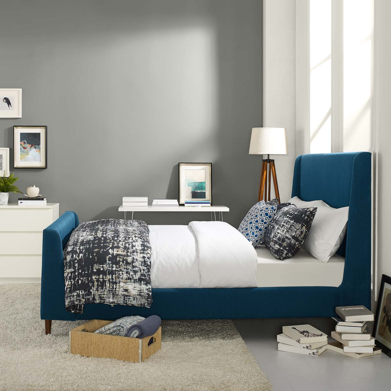 Aurenth Fabric Queen Platform Bed, Azure