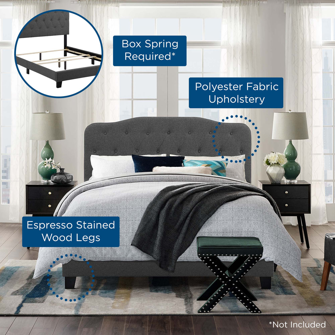 Elira Fabric Full Bed, Gray