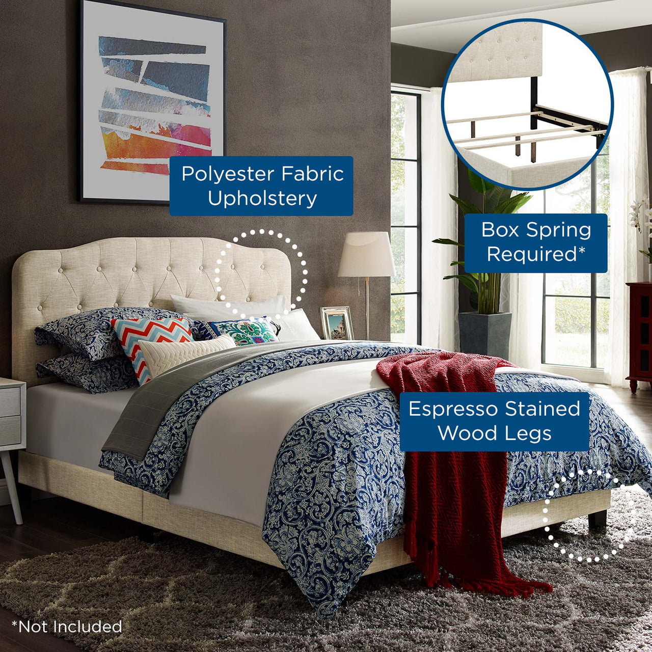 Elira Fabric King Bed, Beige