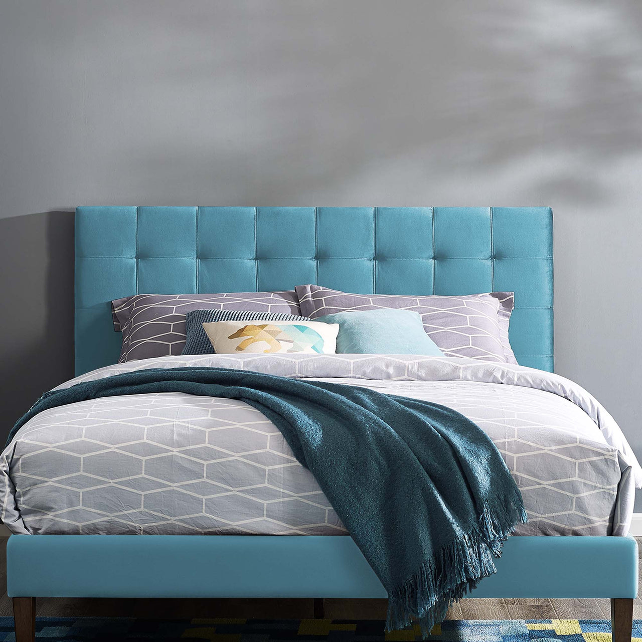 Coordinate Velvet Full | Queen Headboard, Caspian Blue