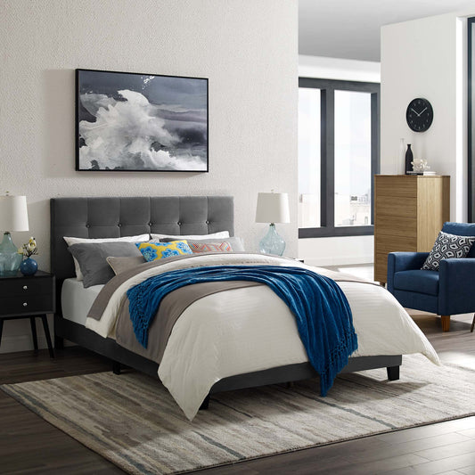 Amirada Velvet Full Bed, Gray