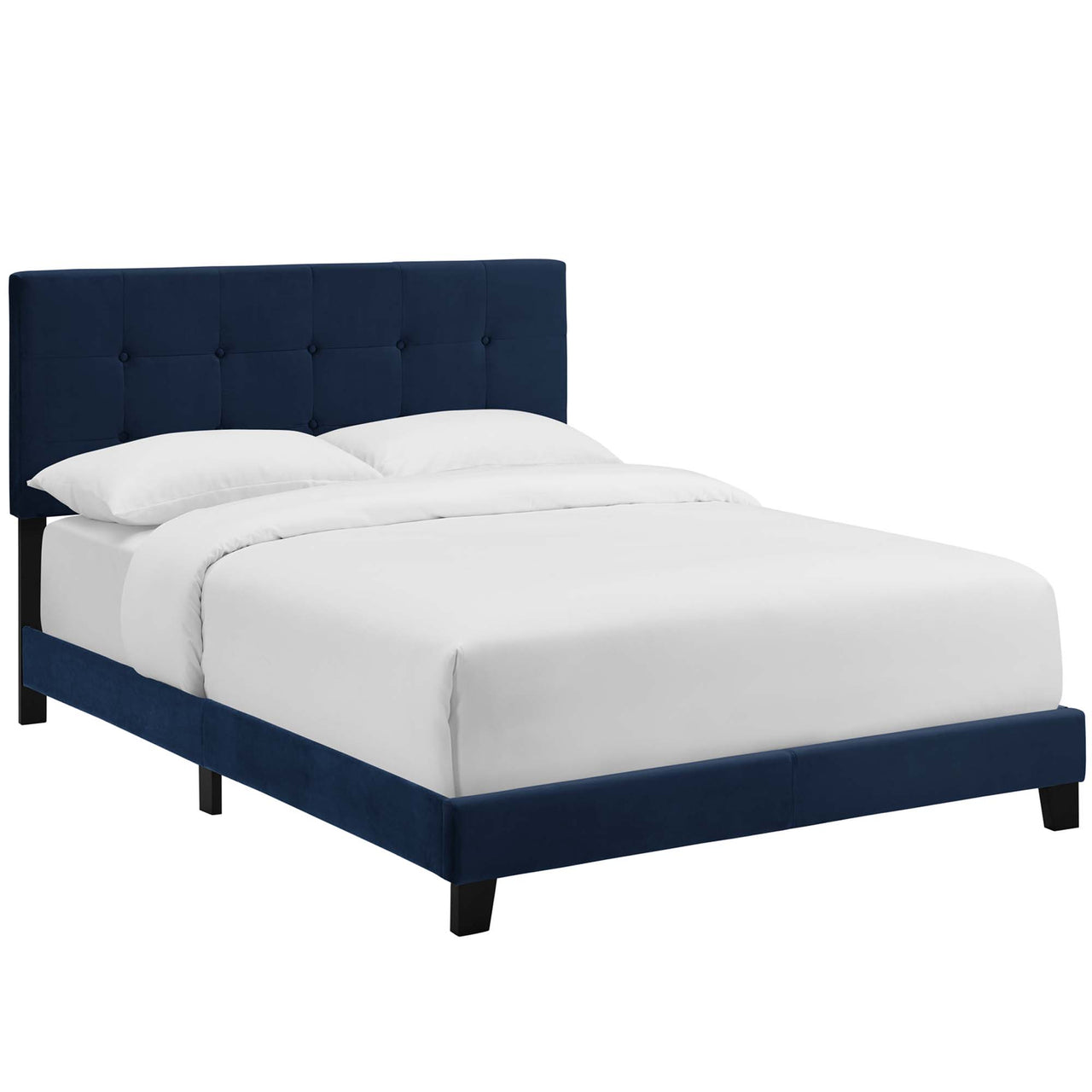 Amirada Velvet Full Bed, Dark Blue