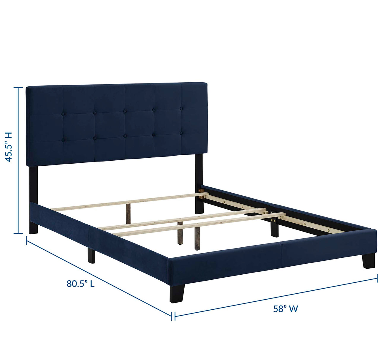 Amirada Velvet Full Bed, Dark Blue