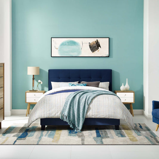 Amirada Velvet Full Bed, Dark Blue