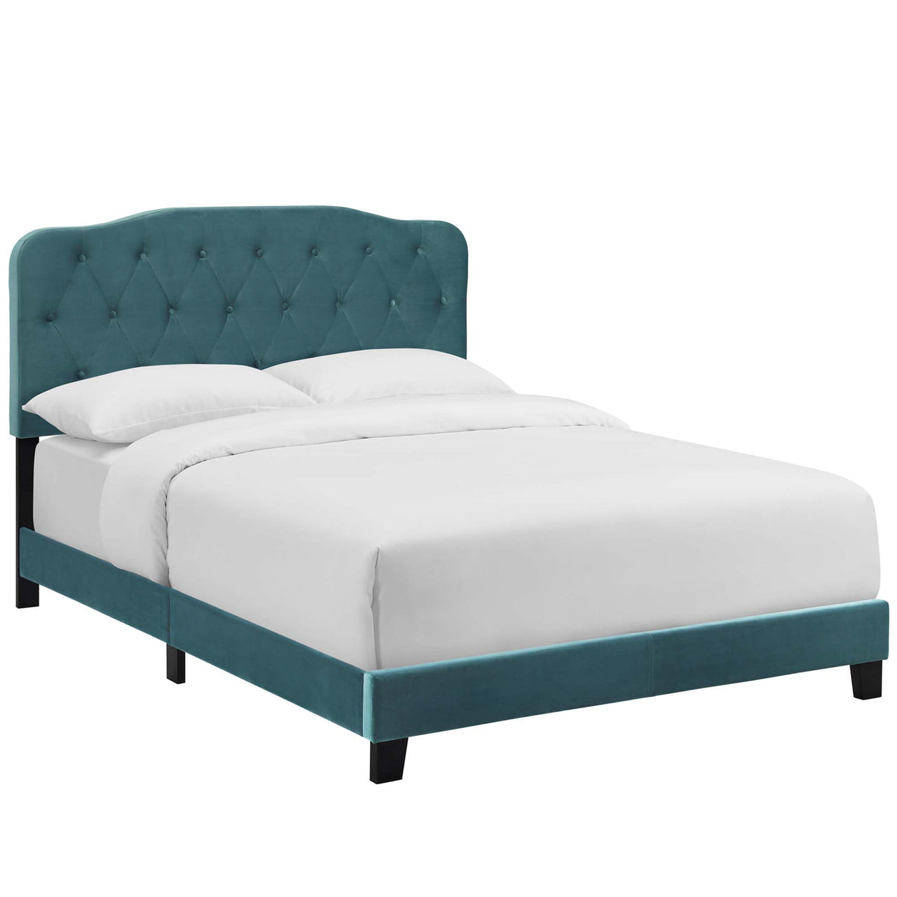 Elira Velvet Queen Bed, Caspian Blue