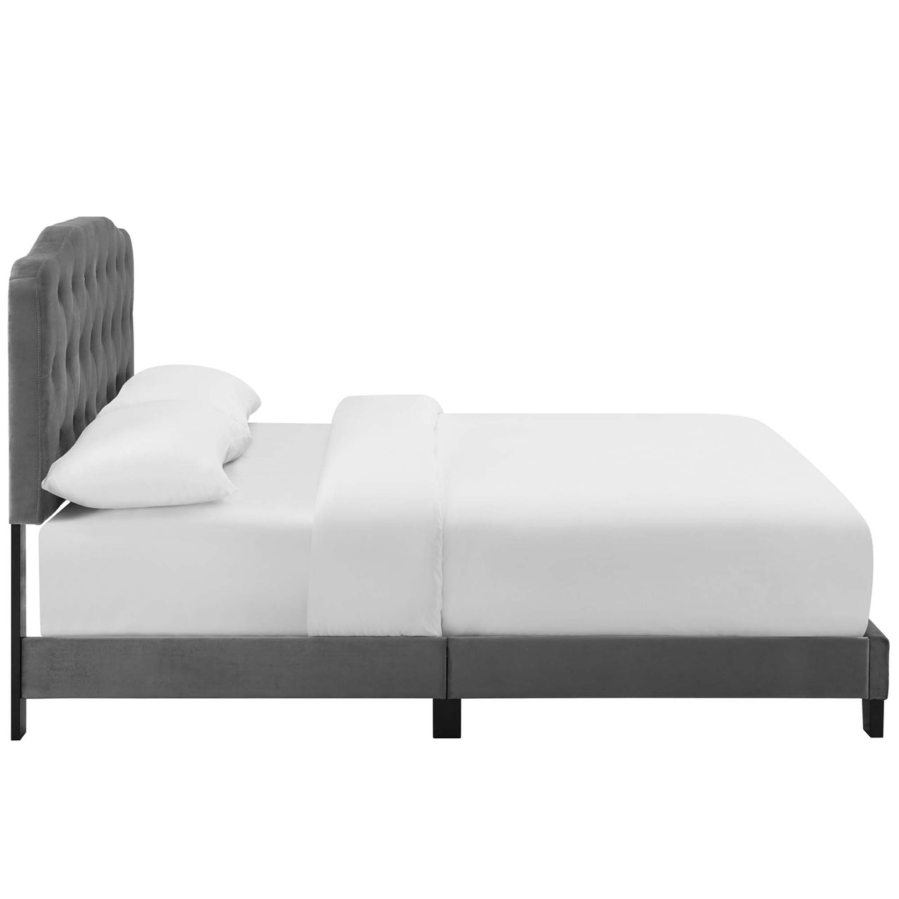 Elira Velvet King Bed, Gray