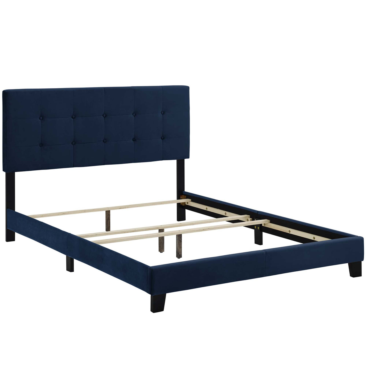 Amirada Velvet Queen Bed, Dark Blue