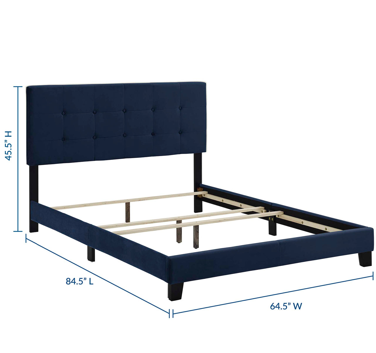 Amirada Velvet Queen Bed, Dark Blue