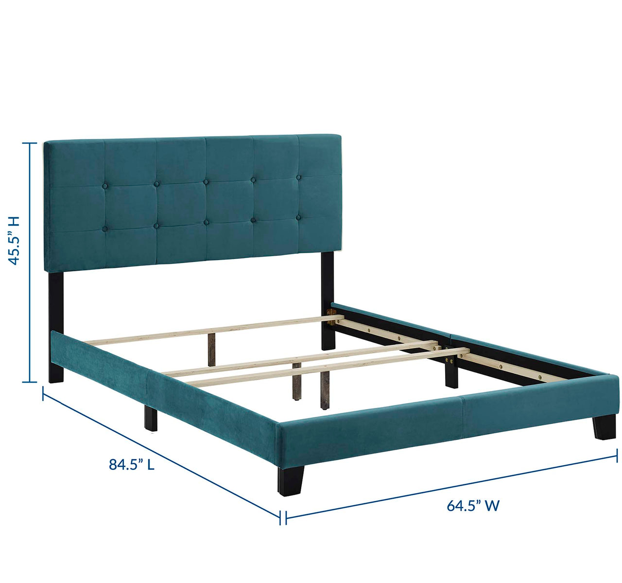 Amirada Velvet Queen Bed, Caspian Blue