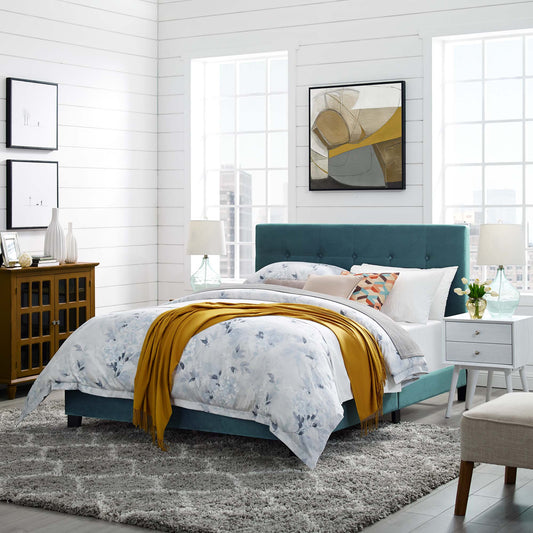 Amirada Velvet Queen Bed, Caspian Blue