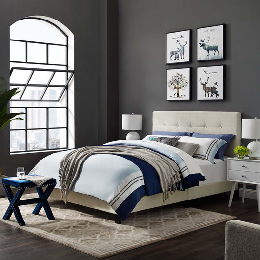 Amirada Velvet Eastern King Bed, Ivory