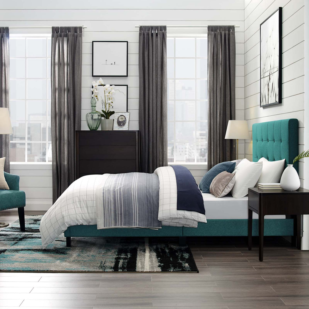 Melissa Fabric Twin Platform Bed, Teal