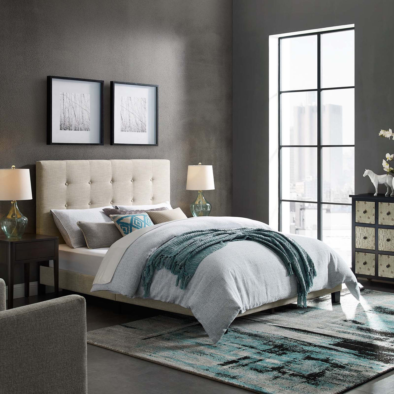 Melissa Fabric Full Platform Bed, Beige