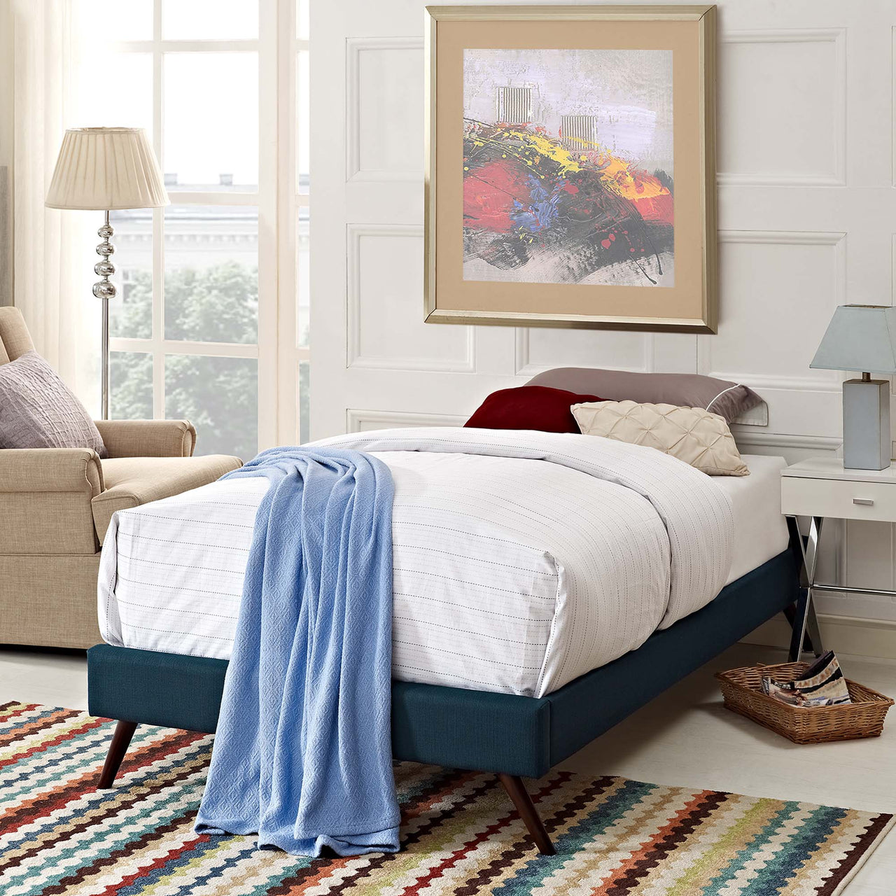 Atlasi Fabric Twin Bed Frame, Azure