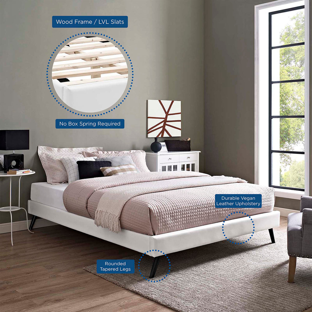 Atlasi Eco-Leather Full Bed Frame, White
