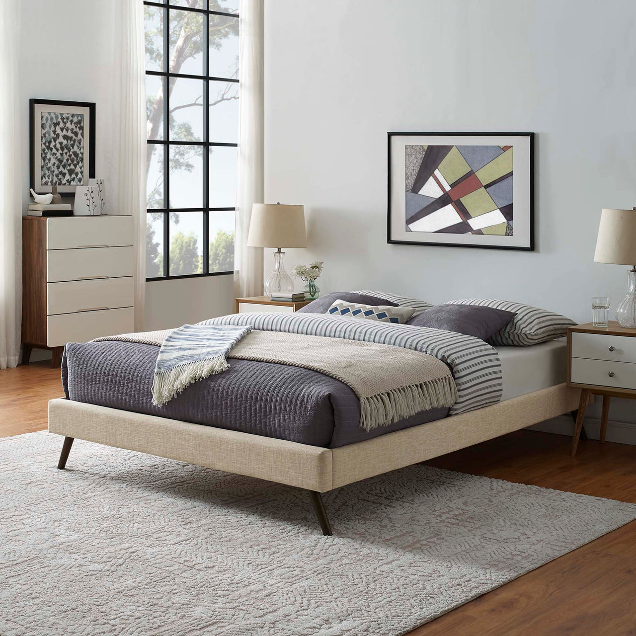 Atlasi Fabric Full Bed Frame, Beige