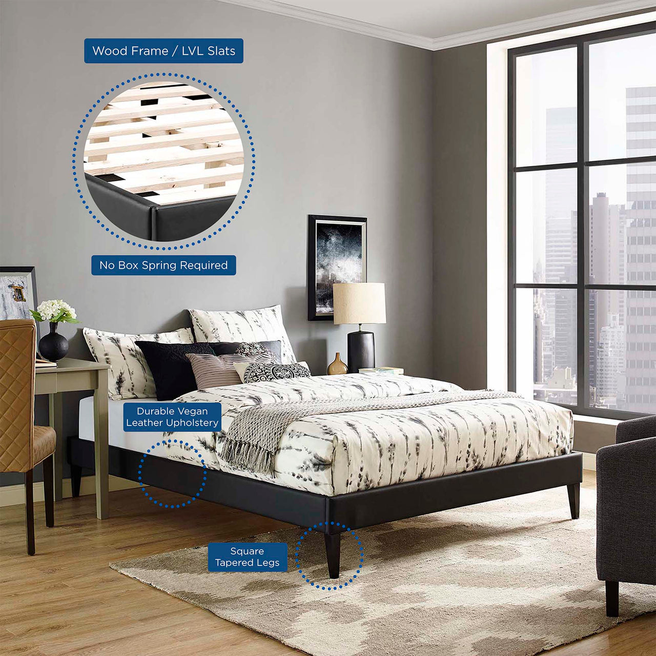 Tasha Eco-Leather Full Bed Frame, Black