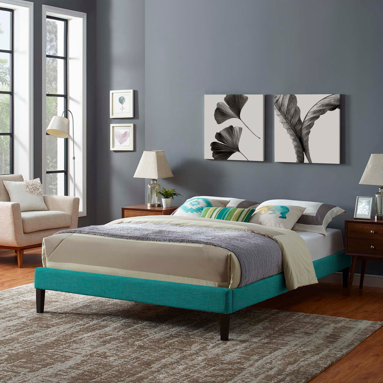 Tasha Fabric Queen Bed Frame, Teal