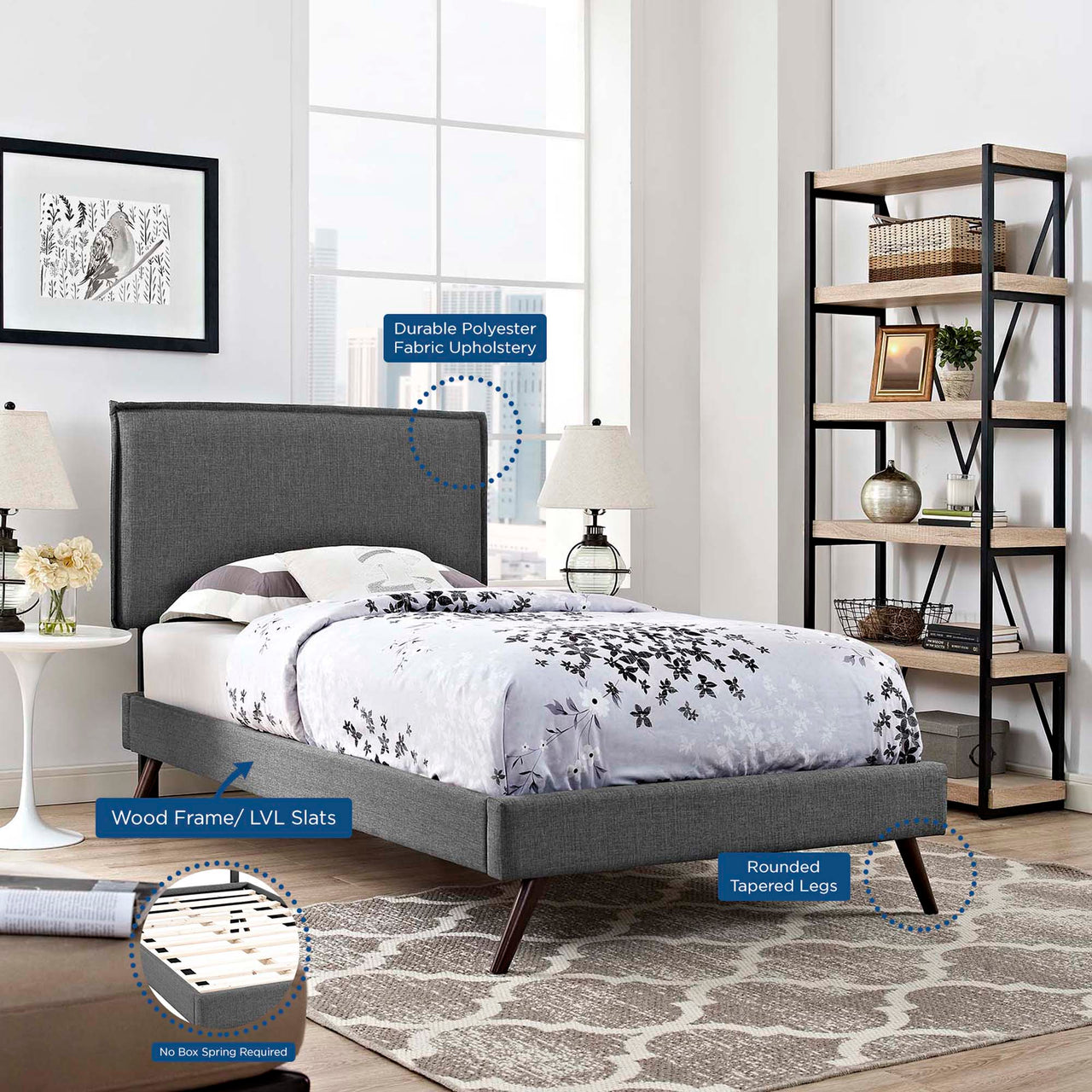 Alinna Fabric Twin Platform Bed, Gray