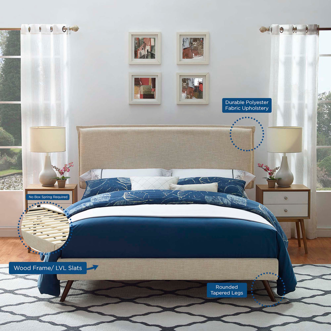 Alinna Fabric Queen Platform Bed, Beige