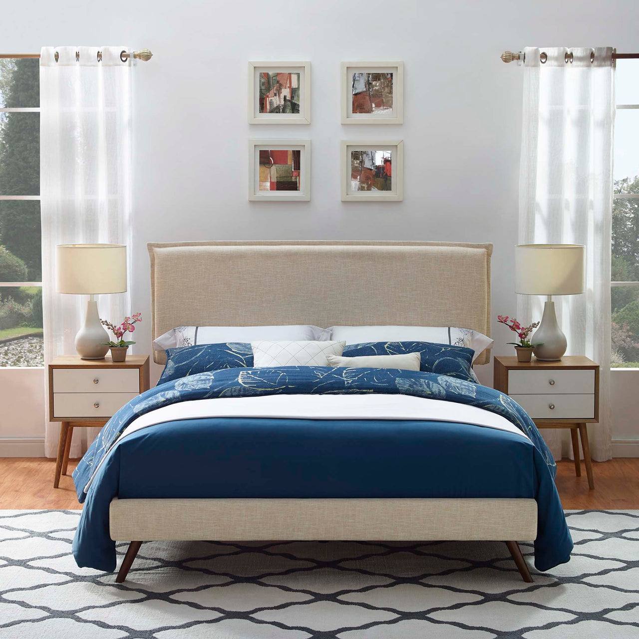 Alinna Fabric Queen Platform Bed, Beige