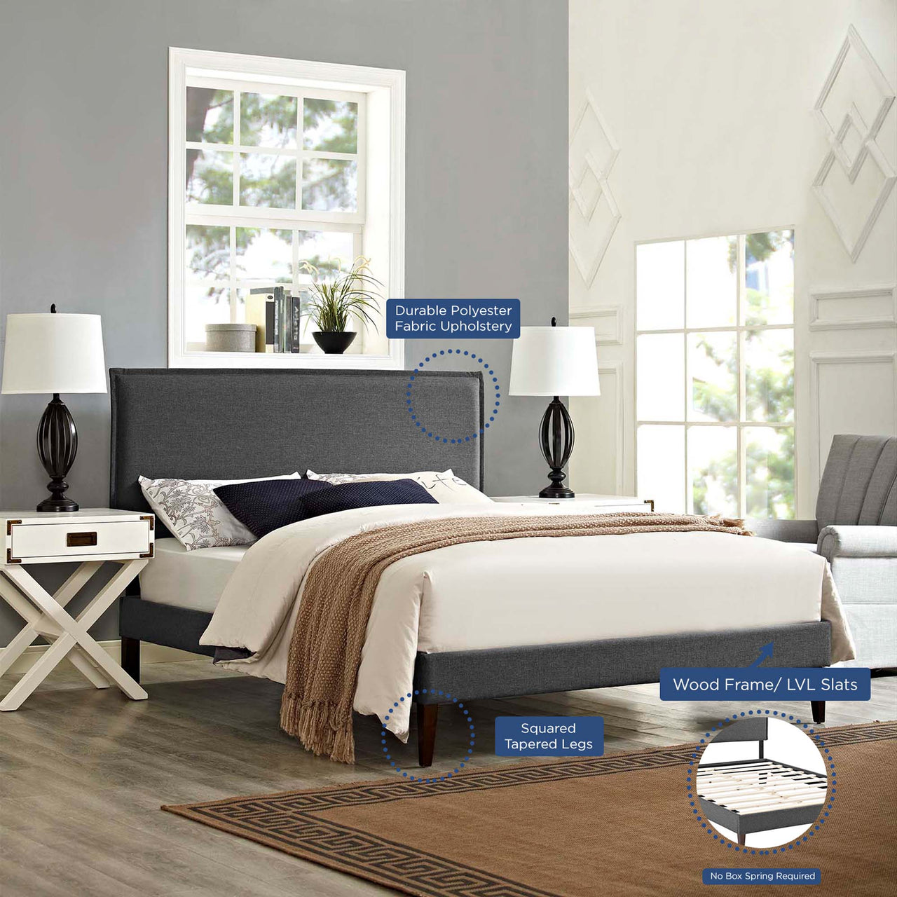 Alinna Fabric Full Platform Bed, Gray
