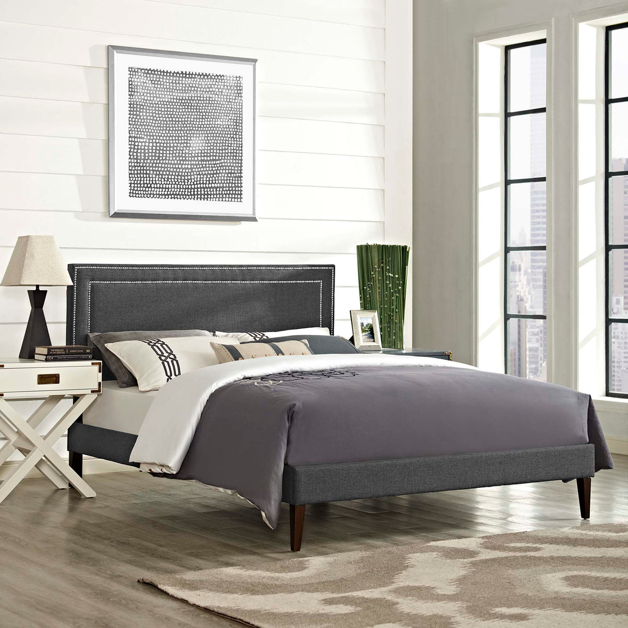 Maiden Fabric Queen Platform Bed, Gray