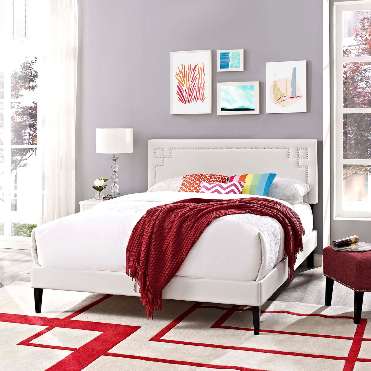 Xochi Eco-Leather Queen Platform Bed, White