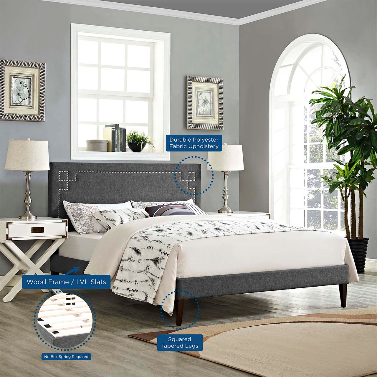 Xochi Fabric Queen Platform Bed, Gray