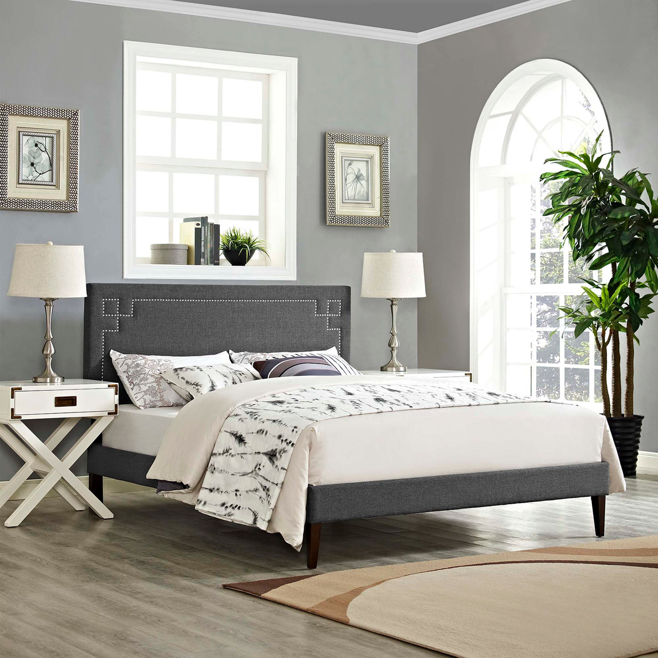 Xochi Fabric Queen Platform Bed, Gray